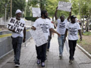 Supporters of former President Donald Trump gather Aug. 3, 2023, near the E. Barrett Prettyman U.S. Federal Courthouse in Washington, D.C.