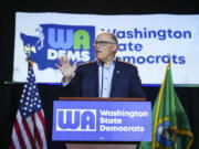 Washington Gov. Jay Inslee speaks at the Washington State Democrats watch party on Election Day, Tuesday, Nov. 5, 2024, in Seattle.