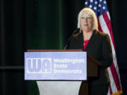 Sen. Patty Murray, D-Wash., speaks at the Washington State Democrats watch party on Election Day, Tuesday, Nov. 5, 2024, in Seattle.