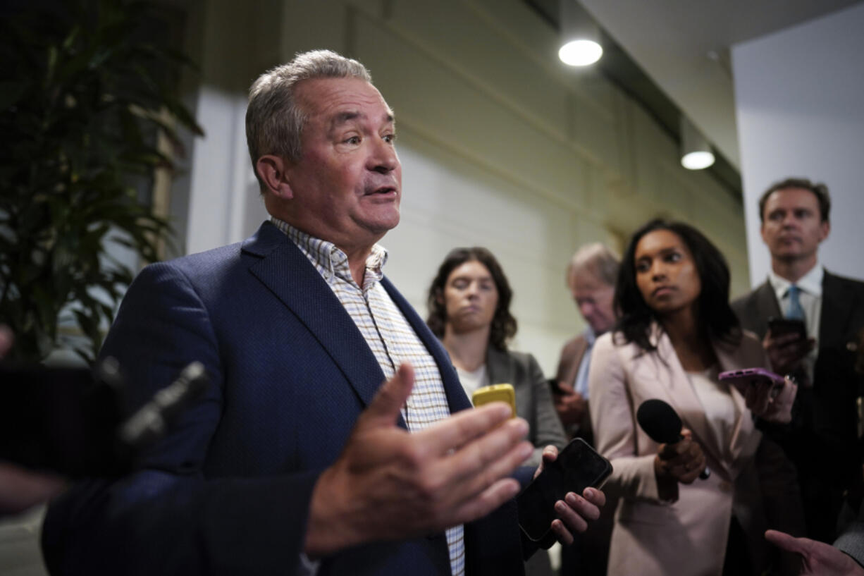 FILE - U.S. Rep. Don Bacon, R-Neb., speaks following a closed-door GOP meeting at the Capitol in Washington, Oct. 16, 2023. (AP Photo/J.