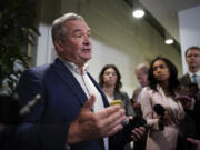 FILE - U.S. Rep. Don Bacon, R-Neb., speaks following a closed-door GOP meeting at the Capitol in Washington, Oct. 16, 2023. (AP Photo/J.