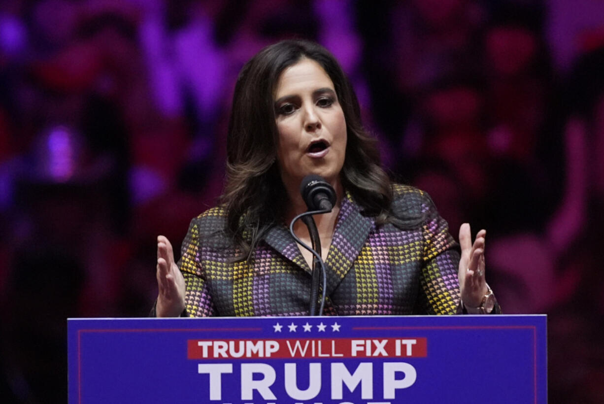 Rep. Elise Stefanik, R-N.Y., speaks before Republican presidential nominee former President Donald Trump at a campaign rally at Madison Square Garden, Sunday, Oct. 27, 2024, in New York.