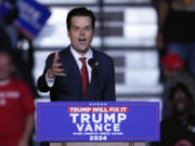 Rep. Matt Gaetz, R-Fla., speaks before Republican presidential nominee former President Donald Trump speaks at a campaign rally at Lee&rsquo;s Family Forum, Thursday, Oct. 31, 2024, in Henderson, Nev.