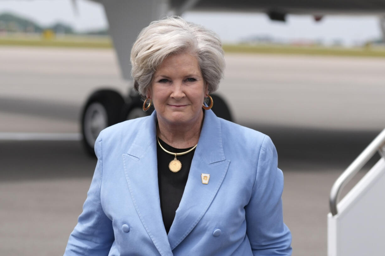 FILE - Trump co-campaign manager Susie Wiles is seen at Nashville International Airport as Republican presidential candidate former President Donald Trump arrives, July 27, 2024, in Nashville, Tenn.