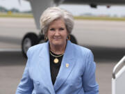 FILE - Trump co-campaign manager Susie Wiles is seen at Nashville International Airport as Republican presidential candidate former President Donald Trump arrives, July 27, 2024, in Nashville, Tenn.