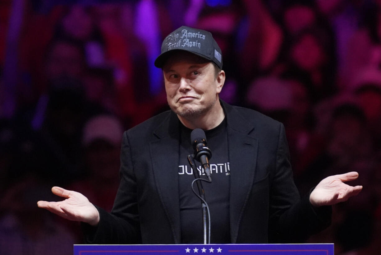 Elon Musk speaks before Republican presidential nominee former President Donald Trump at a campaign rally at Madison Square Garden, Sunday, Oct. 27, 2024, in New York.