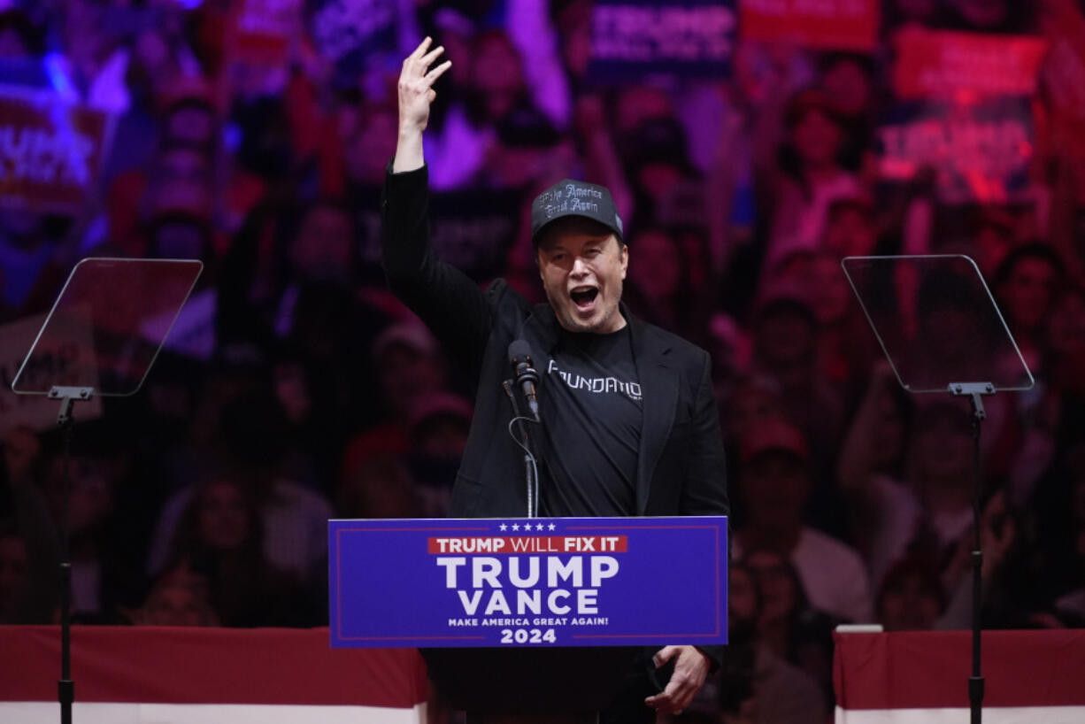 Elon Musk speaks before Republican presidential nominee former President Donald Trump at a campaign rally at Madison Square Garden, Sunday, Oct. 27, 2024, in New York.