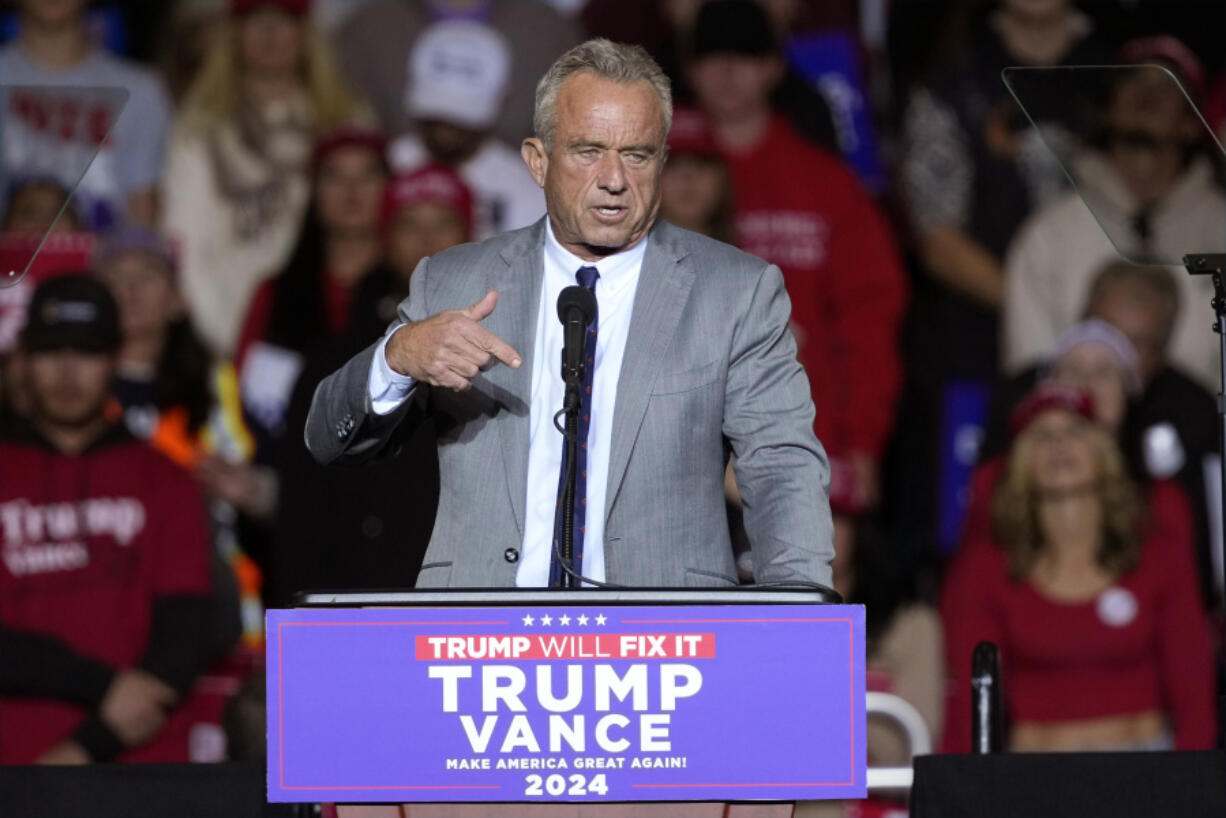 Robert F. Kennedy Jr., speaks before Republican presidential nominee former President Donald Trump at a campaign event Friday, Nov. 1, 2024, in Milwaukee.