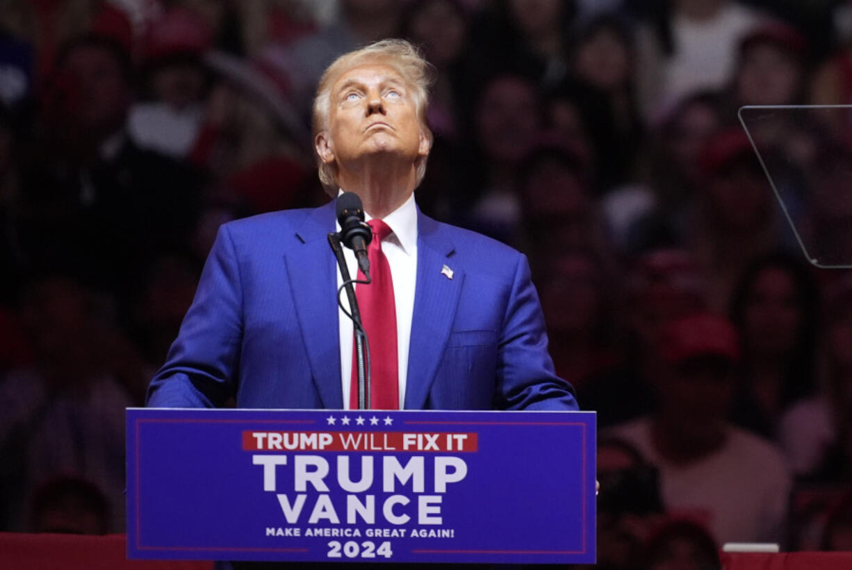 Republican presidential nominee former President Donald Trump speaks at a campaign rally at Madison Square Garden, Sunday, Oct. 27, 2024, in New York.