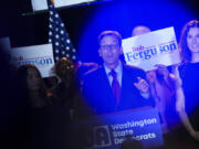 Democratic Washington gubernatorial candidate Attorney General Bob Ferguson speaks at the Washington State Democrats watch party on Election Day, Tuesday, Nov. 5, 2024, in Seattle.