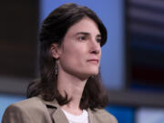 FILE - Rep. Marie Gluesenkamp P&eacute;rez, D-Wash., listens during a Washington 3rd District debate at KATU studios on Monday, Oct. 7, 2024, in Portland, Ore.