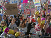 Demonstrator protest during the national Women&rsquo;s March at Freedom Plaza in Washington, Saturday, Nov. 2, 2024.