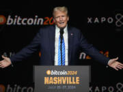 FILE -Republican presidential candidate former President Donald Trump speaks at the Bitcoin 2024 Conference, July 27, 2024, in Nashville, Tenn.