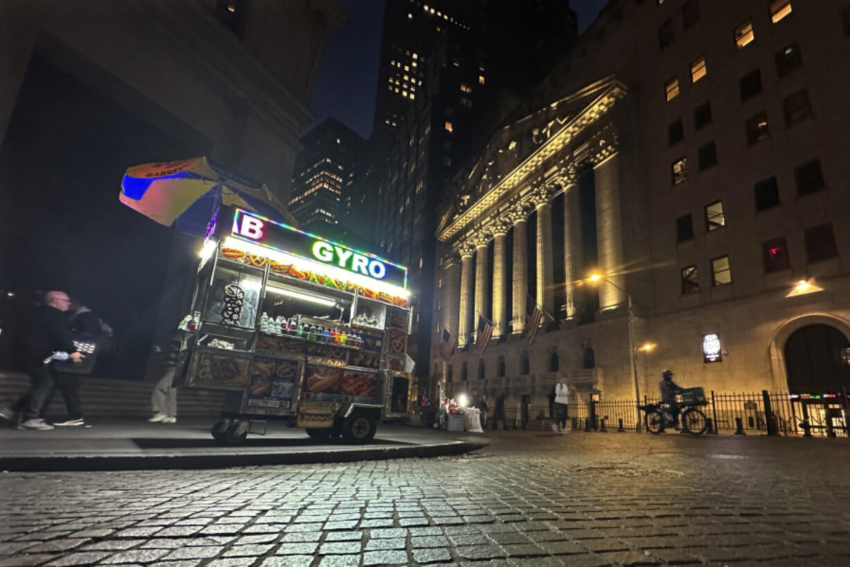 A food vendor&#039;s cart is parked across from the New York Stock Exchange on Wednesday, Oct. 30, 2024.