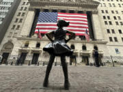 The Fearless Girl statue stands in front of the New York Stock Exchange in New York&rsquo;s Financial District on Tuesday, Nov. 5, 2024.