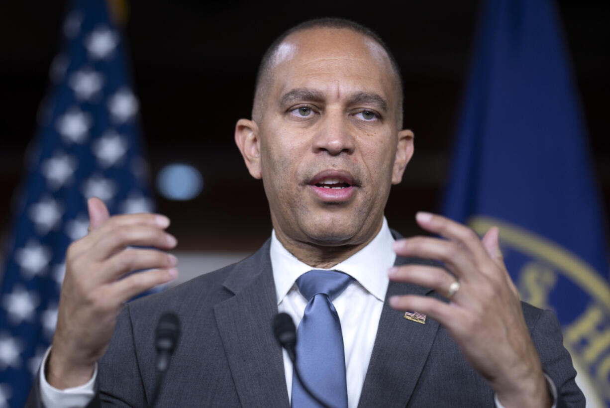 House Minority Leader Hakeem Jeffries, D-N.Y., speaks during a news conference at the Capitol in Washington, Friday, Nov. 15, 2024. (AP Photo/J.