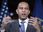 House Minority Leader Hakeem Jeffries, D-N.Y., speaks during a news conference at the Capitol in Washington, Friday, Nov. 15, 2024. (AP Photo/J.