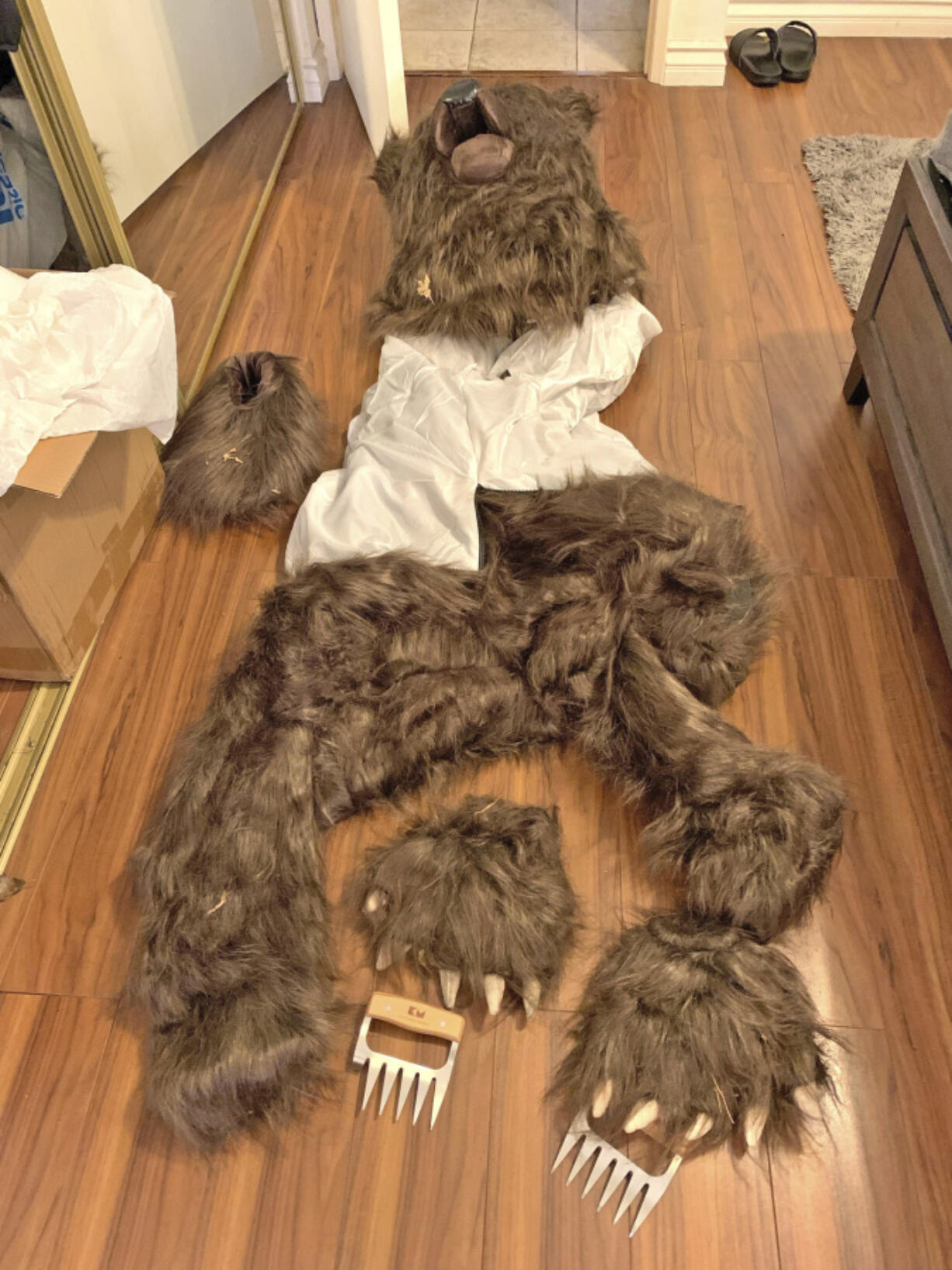 This photo provided by the California Department of Insurance shows a bear costume allegedly worn by suspects with the aim to commit insurance fraud.