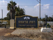 The entrance to the tiny settlement of &ldquo;Trump Heights&rdquo; in the Israeli-controlled Golan Heights, where the Israeli residents are welcoming the election of their namesake. They hope Donald Trump&rsquo;s return to the U.S. presidency will breathe new life into the community. Thursday, Nov. 7, 2024.