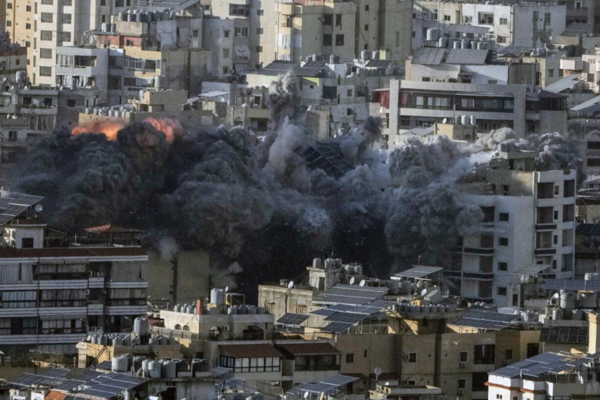 Smoke rises after an Israeli airstrike on Dahiyeh, a southern suburb of Beirut, Lebanon, on Saturday.