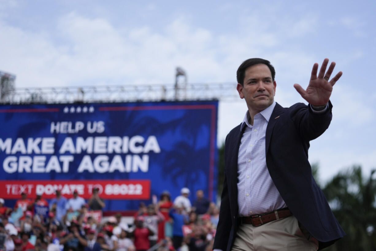 FILE - Sen. Marco Rubio, R-Fla., arrives to speak before Republican presidential candidate former President Donald Trump at a campaign rally at Trump National Doral Miami, in Doral, Fla., July 9, 2024.