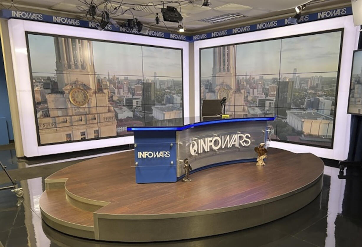 This undated photo provided by ThreeSixty Asset Advisors shows the Infowars set.