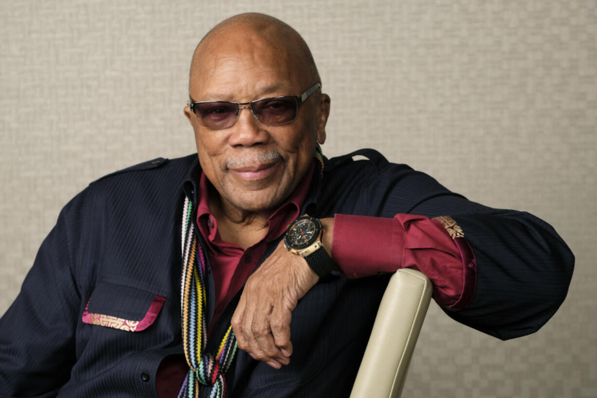 FILE - Music producer Quincy Jones poses for a portrait to promote his documentary &ldquo;Quincy&rdquo; during the Toronto Film Festival on Sept. 7, 2018, in Toronto.