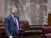 State Sen. Jamie Pedersen, D-Seattle, talks on the Senate floor in January 2024.