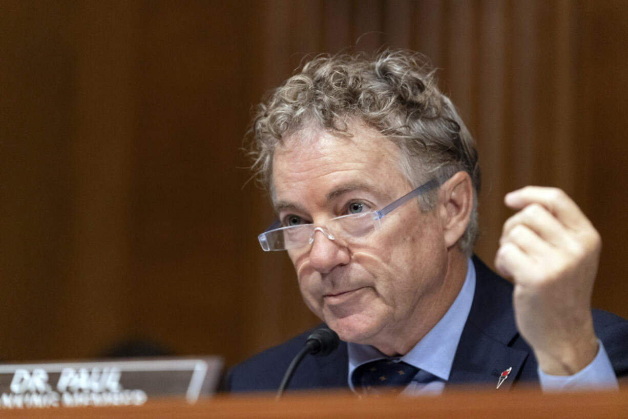 FILE- Senate Homeland Security and Governmental Affairs Ranking Member Sen. Rand Paul, R-Ky., speaks during a committee hearing, Tuesday, Oct. 31, 2023, on Capitol Hill in Washington.