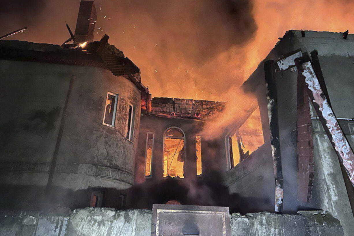 This photo, provided by head of the Odesa Regional Military Administration Oleh Kiper, shows the site of a Russian attack in Odesa, Ukraine, early Friday, Nov. 8, 2024.