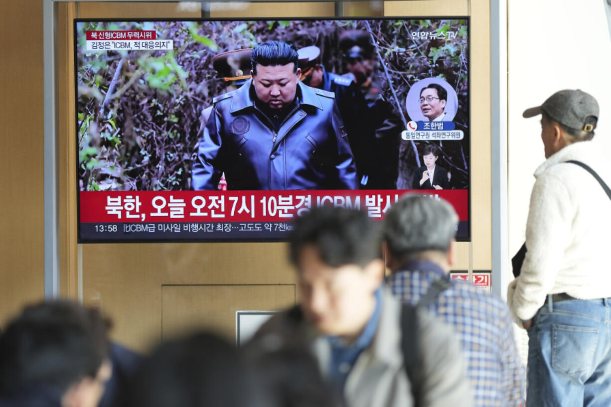 A TV screen shows an image of North Korean leader Kim Jong Un during a news program at the Seoul Railway Station in Seoul, South Korea, Thursday, Oct. 31, 2024.