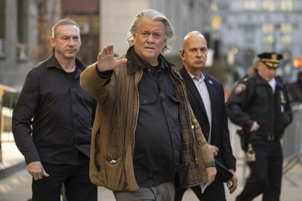 Steve Bannon exits Manhattan criminal court in New York, Tuesday, Nov. 12, 2024.