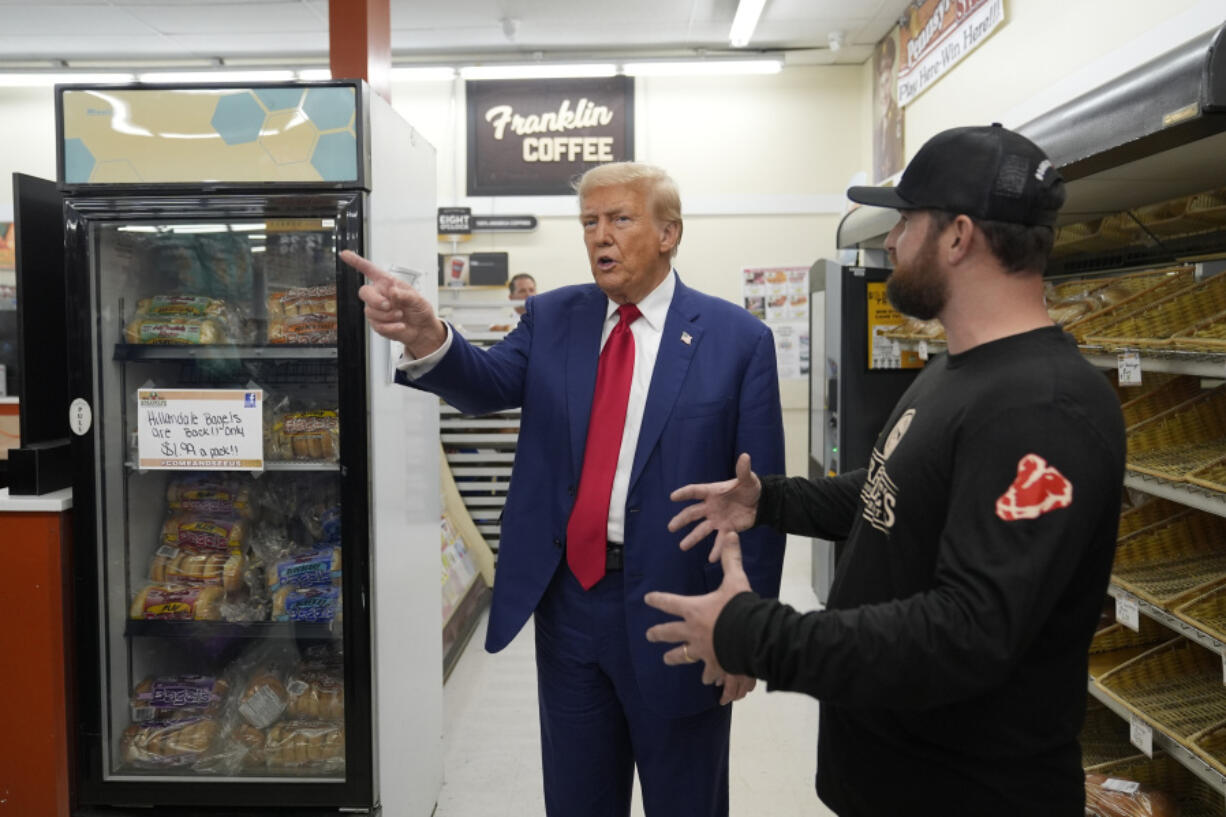 FILE - Republican presidential nominee former President Donald Trump visits Sprankle&rsquo;s Neighborhood Market in Kittanning, Pa., Sept. 23, 2024.