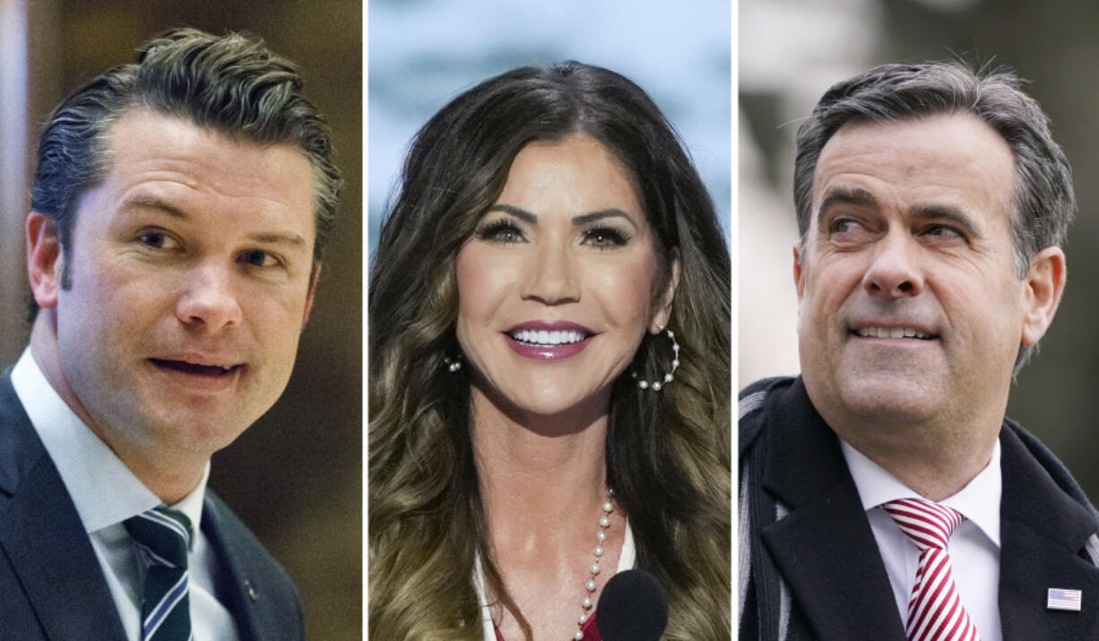 This combo image shows from left: Pete Hegseth, Kristi Noem and John Ratcliffe. (AP Photo/from left: Evan Vucci, J.