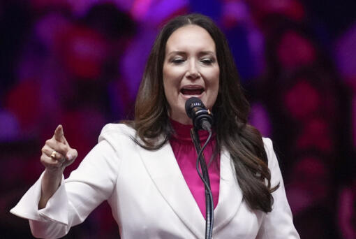 Brooke Rollins speaks during a campaign rally Oct. 27 at Madison Square Garden in New York City.