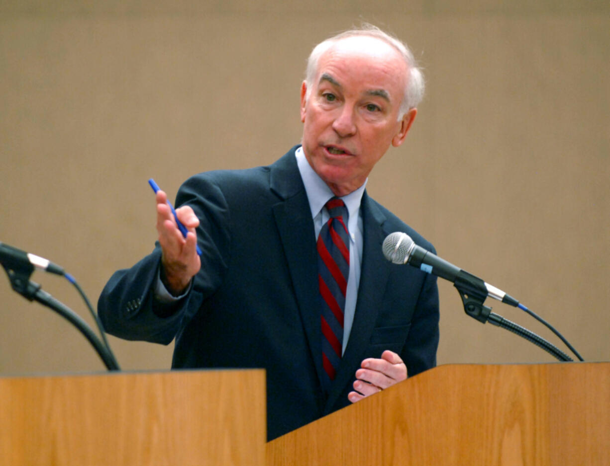 FILE - Democratic incumbent U.S. Rep. Joe Courtney speaks during the 2nd Congressional debate at Eastern Connecticut State University in Willimantic, Conn., Oct. 21, 2010.