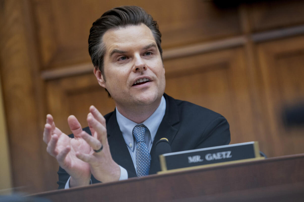 FILE - Rep. Matt Gaetz, R-Fla., speaks on Capitol Hill in Washington, March 12, 2024.