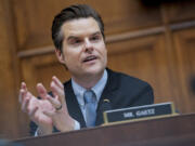 FILE - Rep. Matt Gaetz, R-Fla., speaks on Capitol Hill in Washington, March 12, 2024.