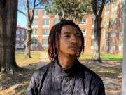 Sid Guynn, 18, a freshman at Tuskegee University speaks to a reporter about a Sunday shooting on the campus, Monday, in Tuskegee, Ala.