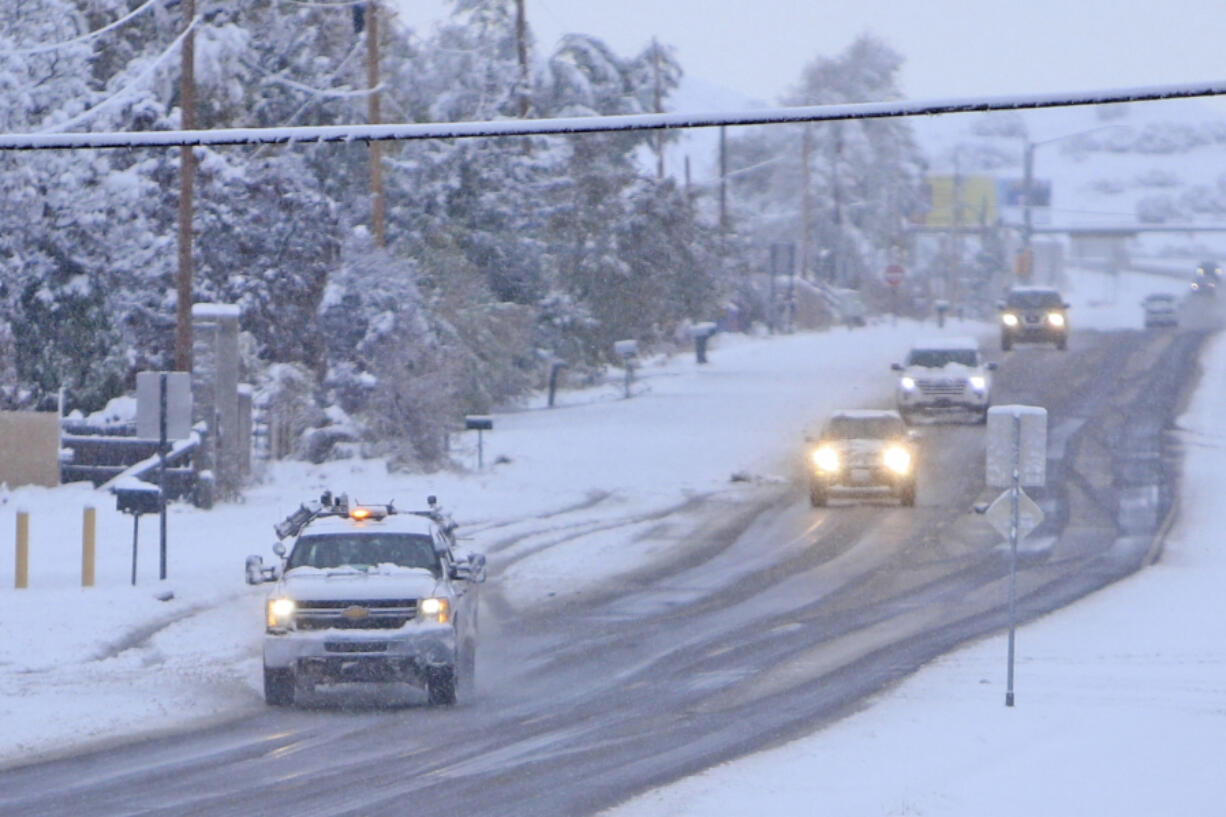 Vehicles make their way south on U.S. 84/285 near Pojoaque, New Mexico, on Thursday morning, Nov. 7, 2024.