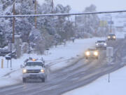 Vehicles make their way south on U.S. 84/285 near Pojoaque, New Mexico, on Thursday morning, Nov. 7, 2024.