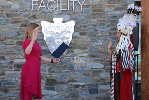 United States Attorney Vanessa R. Waldref, left,  administered the oath of office to assistant United States attorney Bree R. Black Horse on May 2 at the Yakama Nation Justice Center in Toppenish. (U.S.