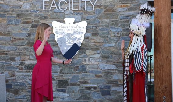 United States Attorney Vanessa R. Waldref, left,  administered the oath of office to assistant United States attorney Bree R. Black Horse on May 2 at the Yakama Nation Justice Center in Toppenish. (U.S.