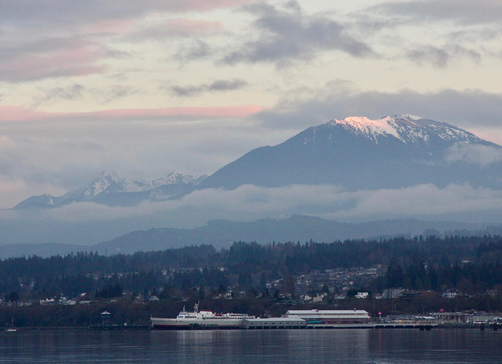 The last rays of sunshine over the Port Angeles Washington harbor.