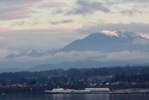 The last rays of sunshine over the Port Angeles Washington harbor.