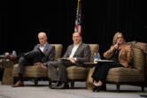 Sen. Paul Harris, from left, joins Sen. John Braun and Sen. Annette Cleveland during the 2025 Legislative Outlook at the Hilton Vancouver Washington on Thursday morning.