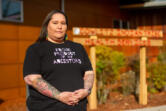 Debbie Hassler, Cowlitz, who serves as the Deputy Director of Cowlitz Indian Tribe&rsquo;s Health and Human Services department, poses for her portrait outside the clinic on Nov. 8, 2024.