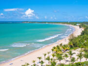 An aerial view of a beach in Puerto Rico, on the east end of San Juan.