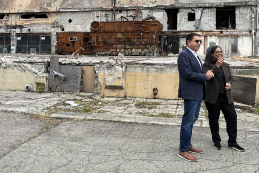 Casey Sixkiller, left, seen here at a former industrial site near Olympia in 2023, with U.S. Rep. Marilyn Strickland, is incoming Gov. Bob Ferguson&rsquo;s pick to lead the Washington State Department of Ecology. Sixkiller currently serves as a regional administrator for the U.S. Environmental Protection Administration.