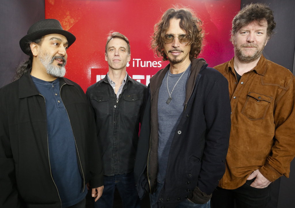 Members of Soundgarden, from left, Kim Thayil, Matt Cameron, Chris Cornell and Ben Shepherd appear at the iTunes Festival showcase during the SXSW Music Festival in Austin, Texas on March 13, 2014.